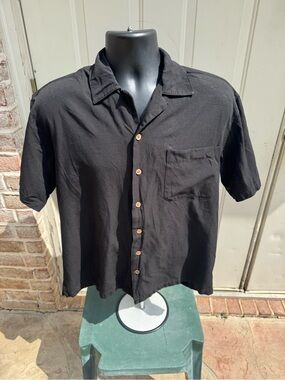 Milano Bay, Black, Short-Sleeve, Casual Button-Down Shirt, Size Medium